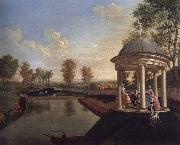 Edward Haytley The Brockman Family and Friends at Beachborough Manor The Temple Pond looking from the Rotunda USA oil painting artist